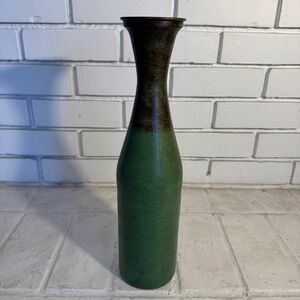 Elegant Mid Century Metal Green & Brown Vase